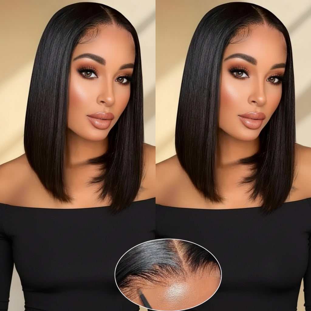 LRSICAL Wear and Go Glueless Bob Wig Human Hair Pre Plucked Pre Cut Short Straight Bob Wigs 5x5 Hd Lace Closure Wigs Glueless Lace Front Wigs Human Hair 180% Density 12 Inch