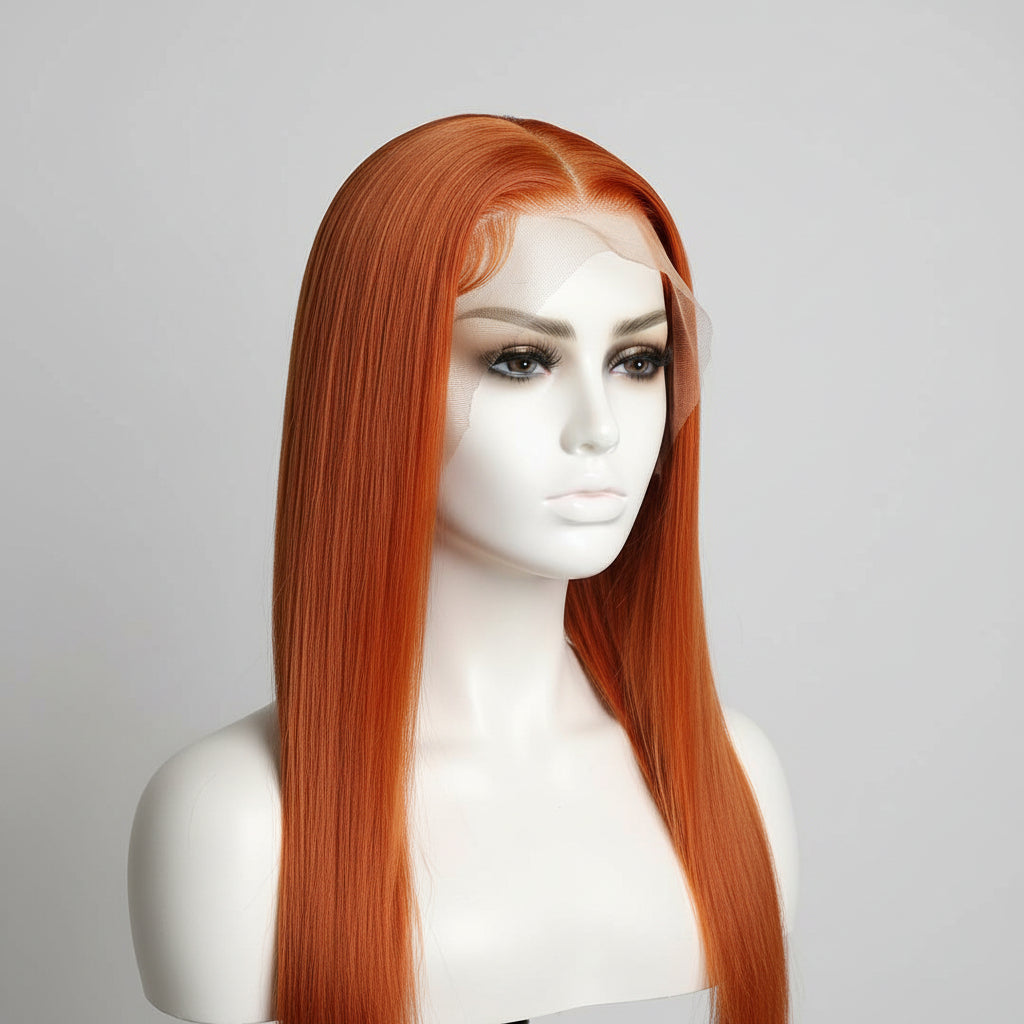 Ginger Orange Human Hair Lace Front Wig 18 Inch