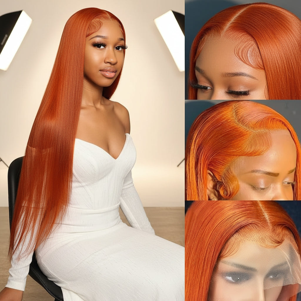 Ginger Orange Human Hair Lace Front Wig 18 Inch
