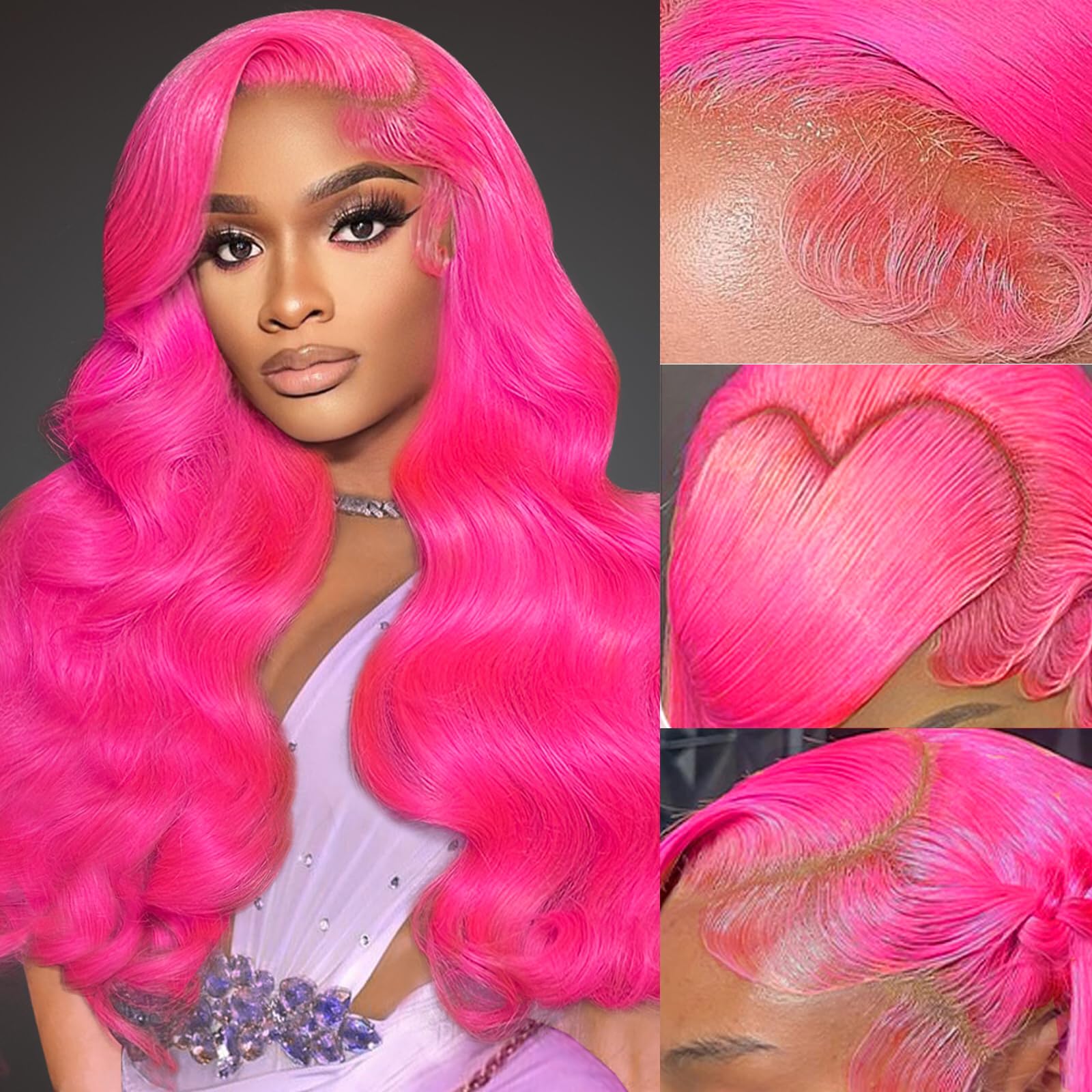 32 Inch Pink Lace Human Hair Wig