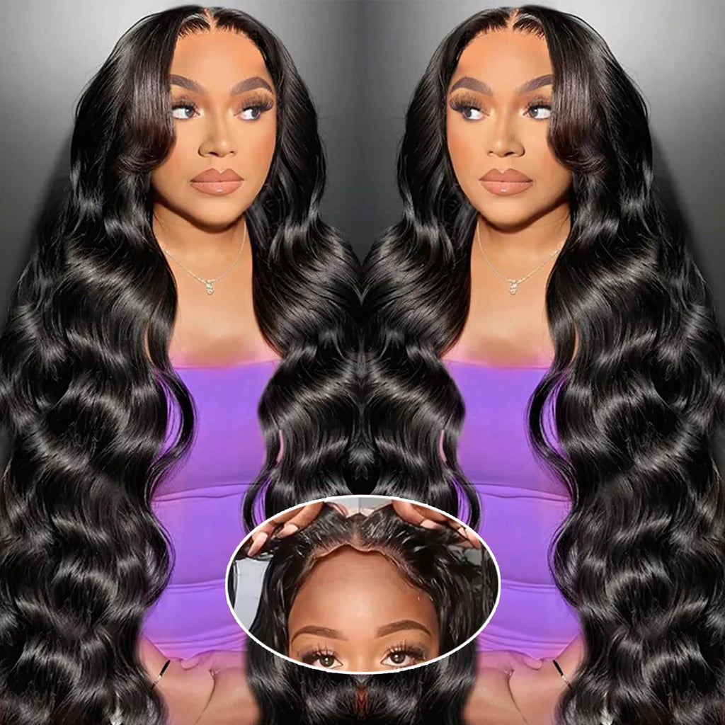 TopSilky 5x9 Glueless Wigs Human Hair Pre Plucked Pre Cut Body Wave 180% Density Wear and Go Glueless Wigs Human Hair 5x9 Hd Lace Closure Wigs Human Hair pre cut（28 inch）