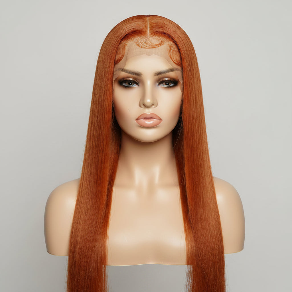Ginger Orange Human Hair Lace Front Wig 18 Inch